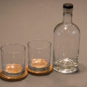 Bourbon Bottle, Whiskey Glasses and Bamboo Coasters Gift Set